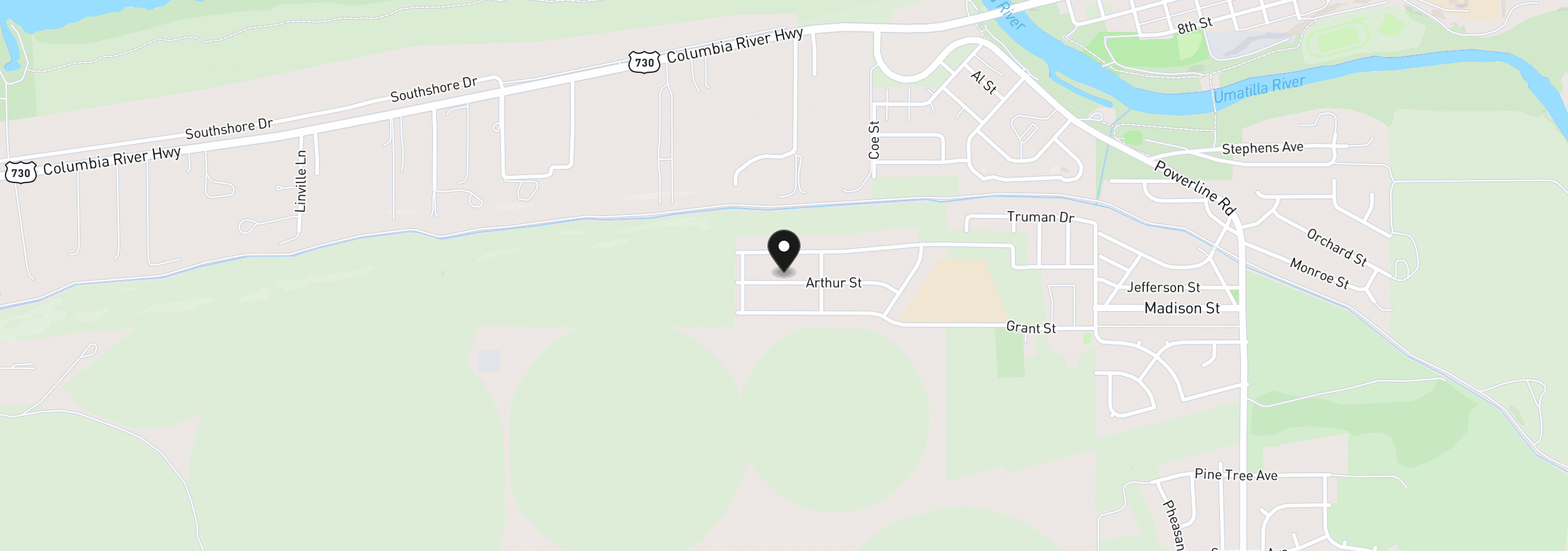 Map showing the location of 627 Arthur St, Umatilla, OR 97882