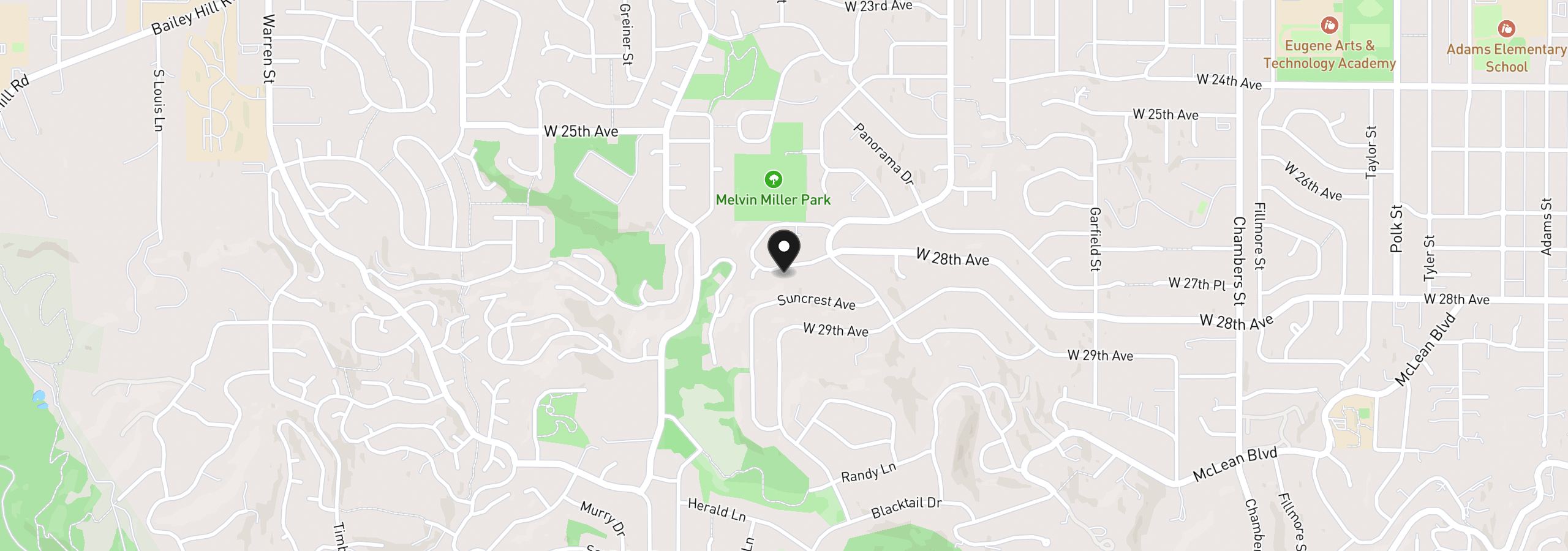 Map showing the location of 2574 W 28th Ave, Eugene, OR 97405
