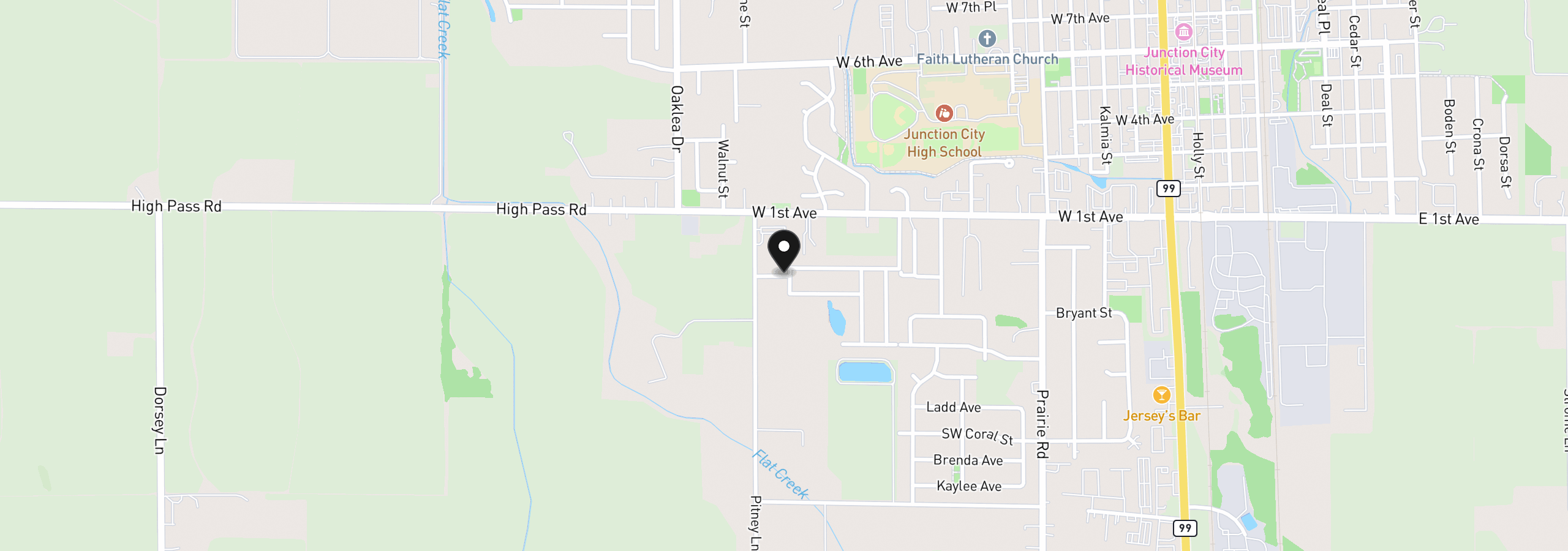 Map showing the location of 93295 Territorial Hwy 12, Junction City, OR 97448