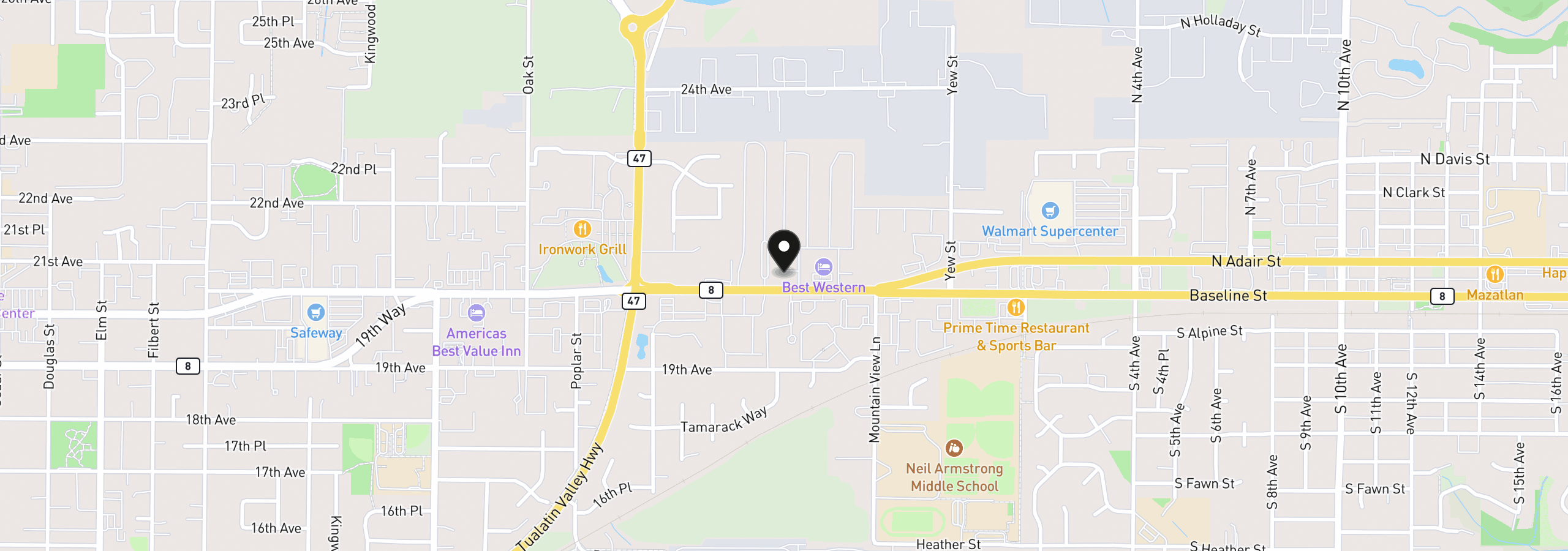 Map showing the location of 3839 Pacific Ave, Forest Grove, OR 97116