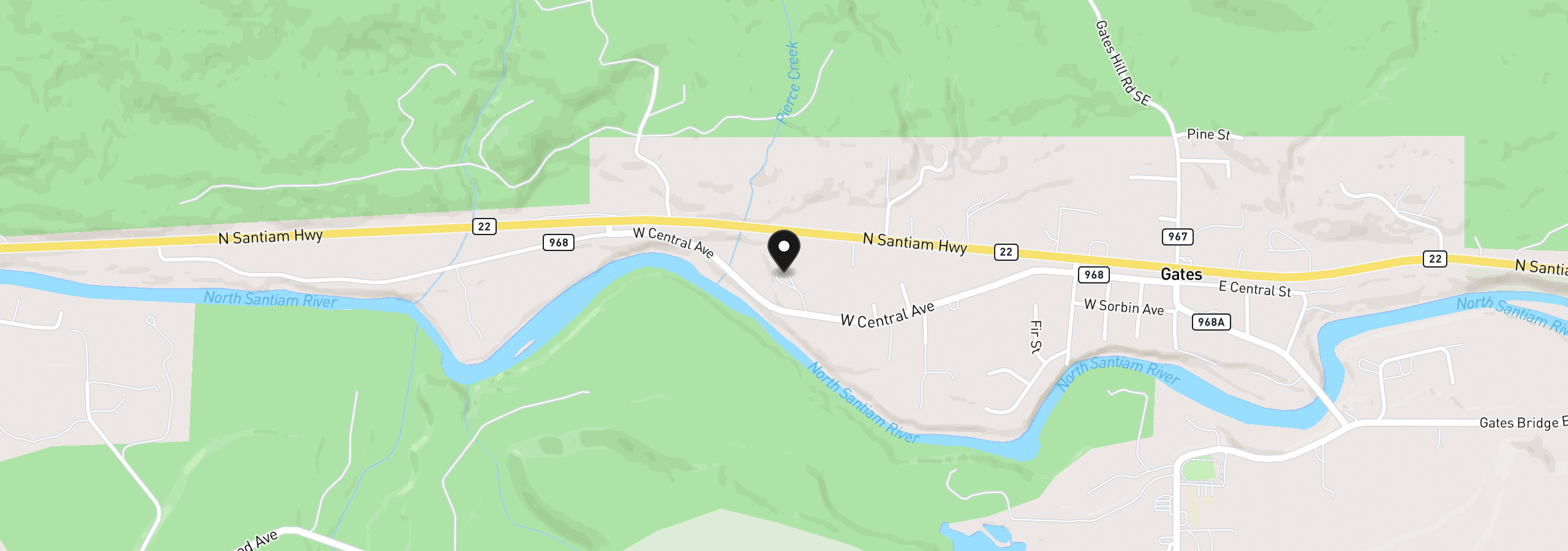 Map showing the location of 824 W Central Ave, Gates, OR 97346
