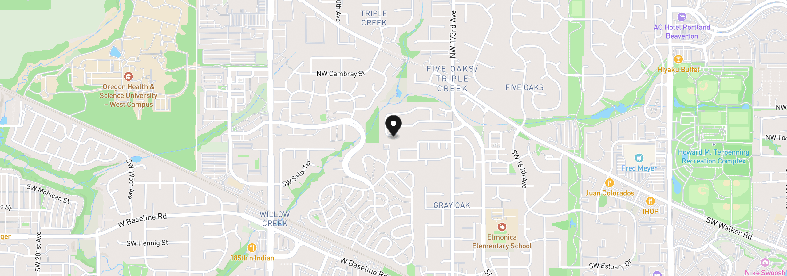 Map showing the location of 17540 NW Shady Fir Loop 20, Beaverton, OR 97006