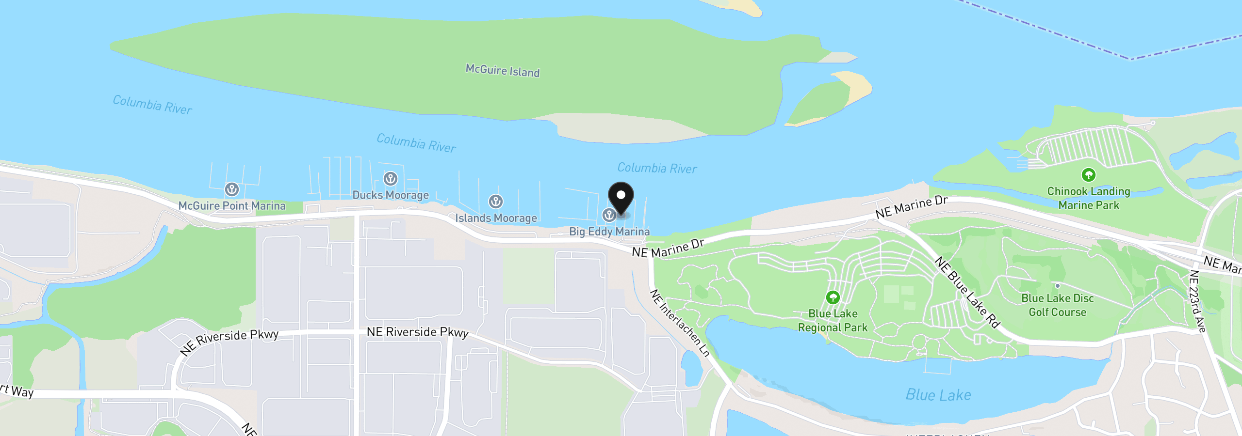 Map showing the location of 19609 NE Marine Dr D5, Portland, OR 97230