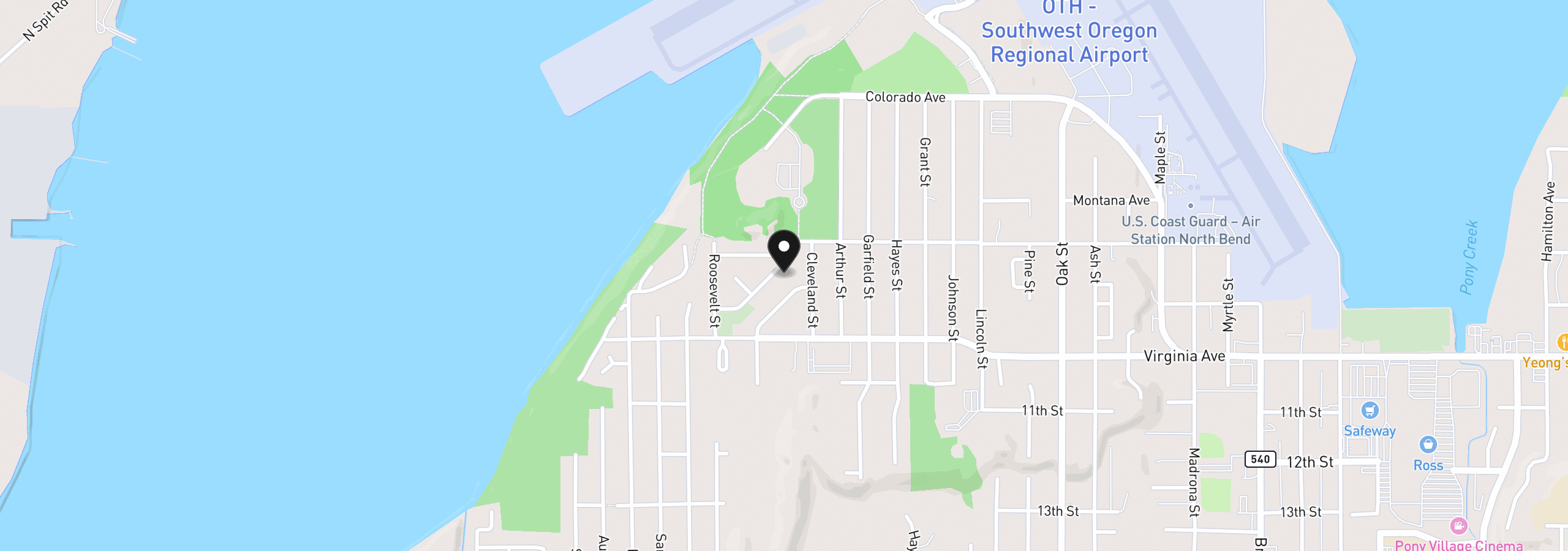 Map showing the location of 1849 Steelhead St, North Bend, OR 97459