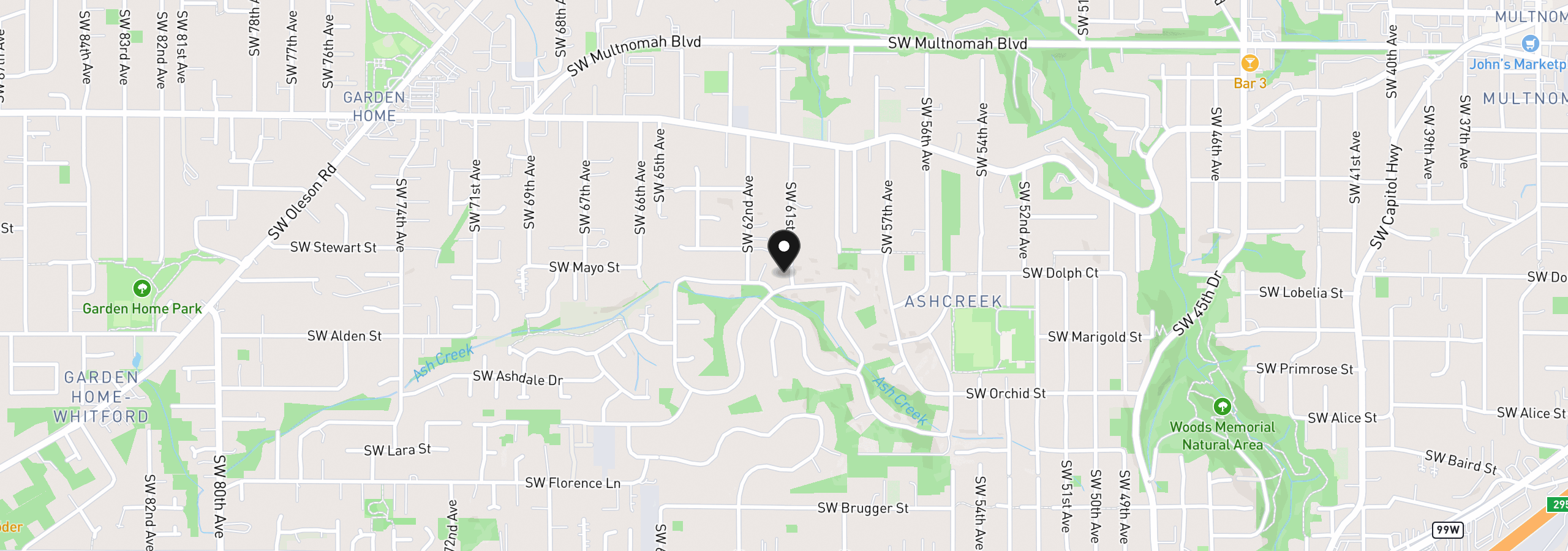 Map showing the location of 6013 SW Orchid Dr, Portland, OR 97219