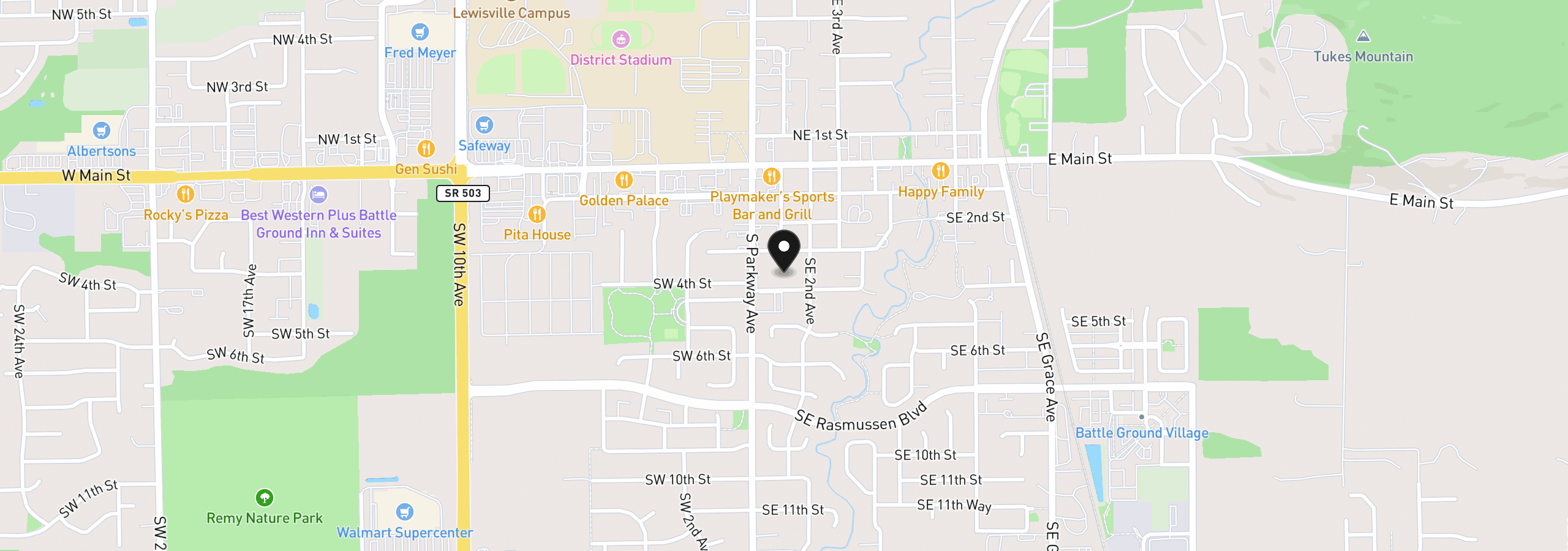 Map showing the location of 102 SE 3rd St, Battle Ground, Wa 98604
