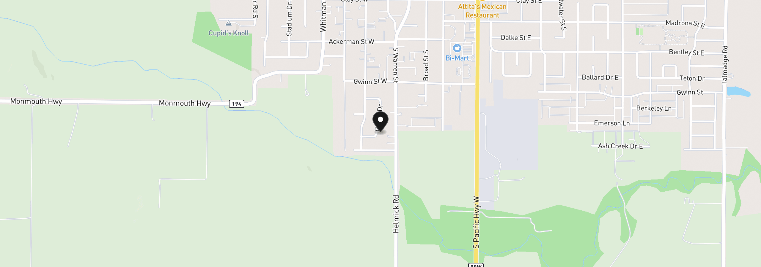 Map showing the location of 851 Griffin Dr, Monmouth, OR 97361