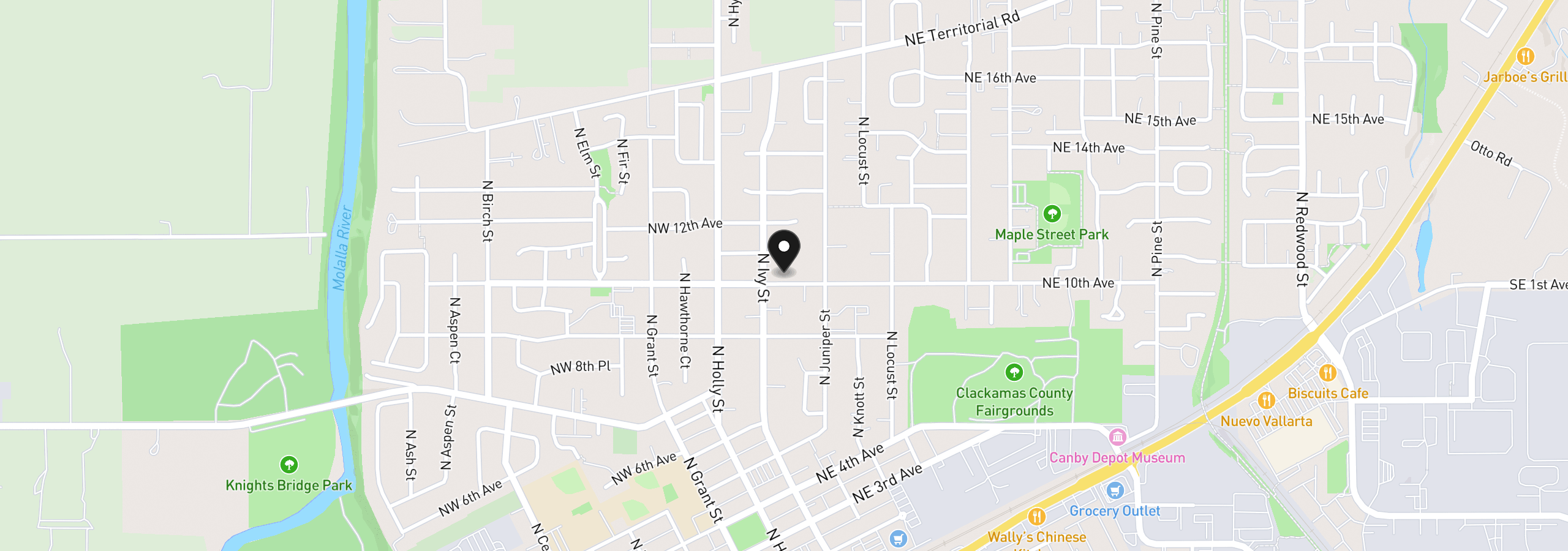 Map showing the location of 142 NE 10th Ave, Canby, OR 97013