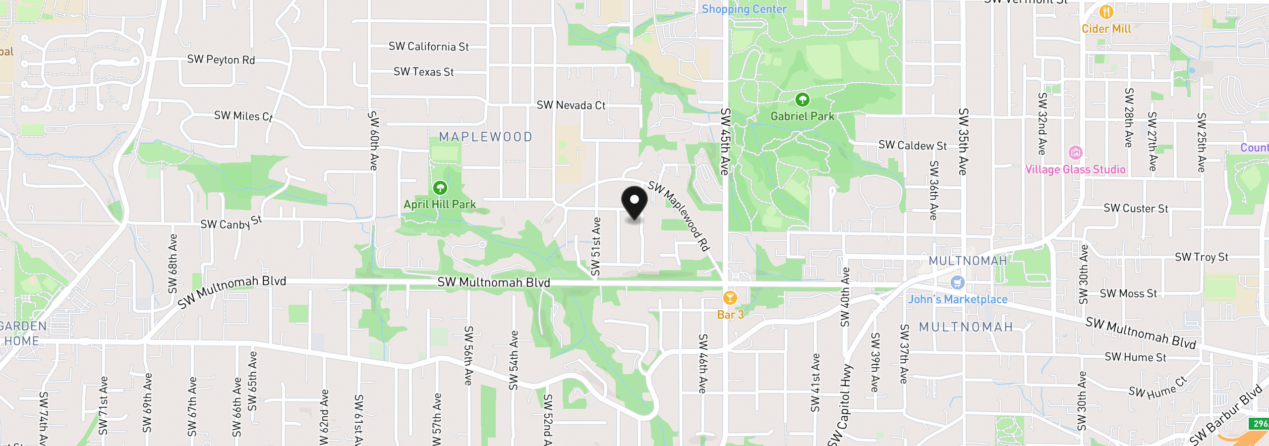 Map showing the location of 7623 SW 49th Ave, Portland, OR 97219