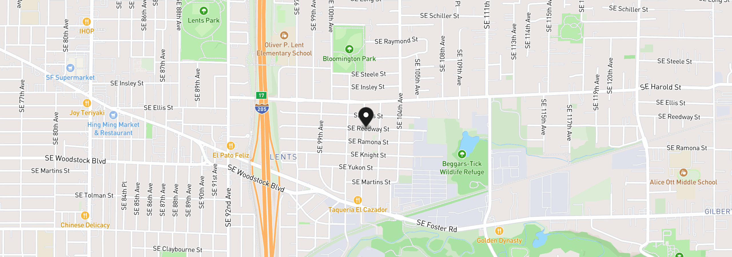 Map showing the location of 0 SE Reedway St, Portland, OR 97266