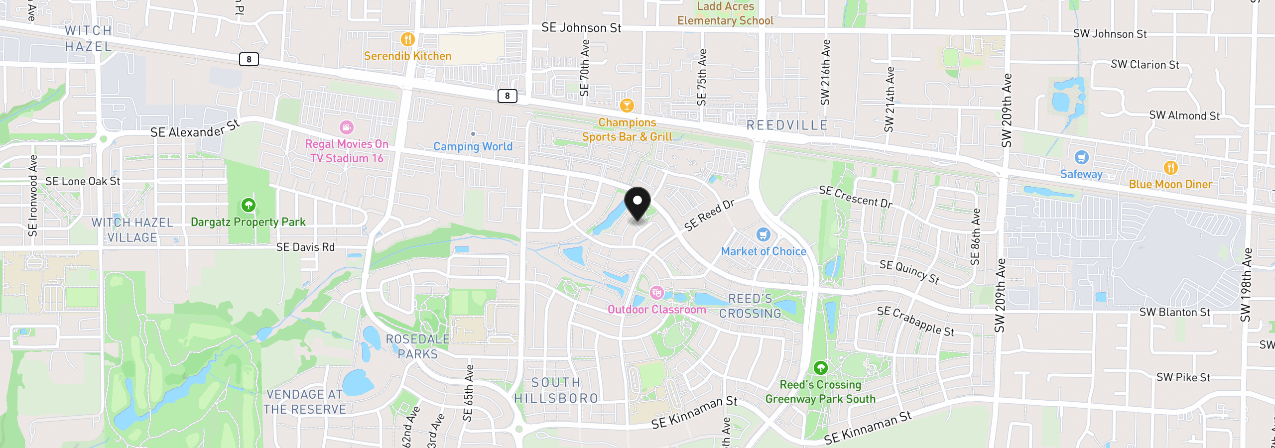 Map showing the location of 3454 SE Basin Ln, Hillsboro, OR 97123
