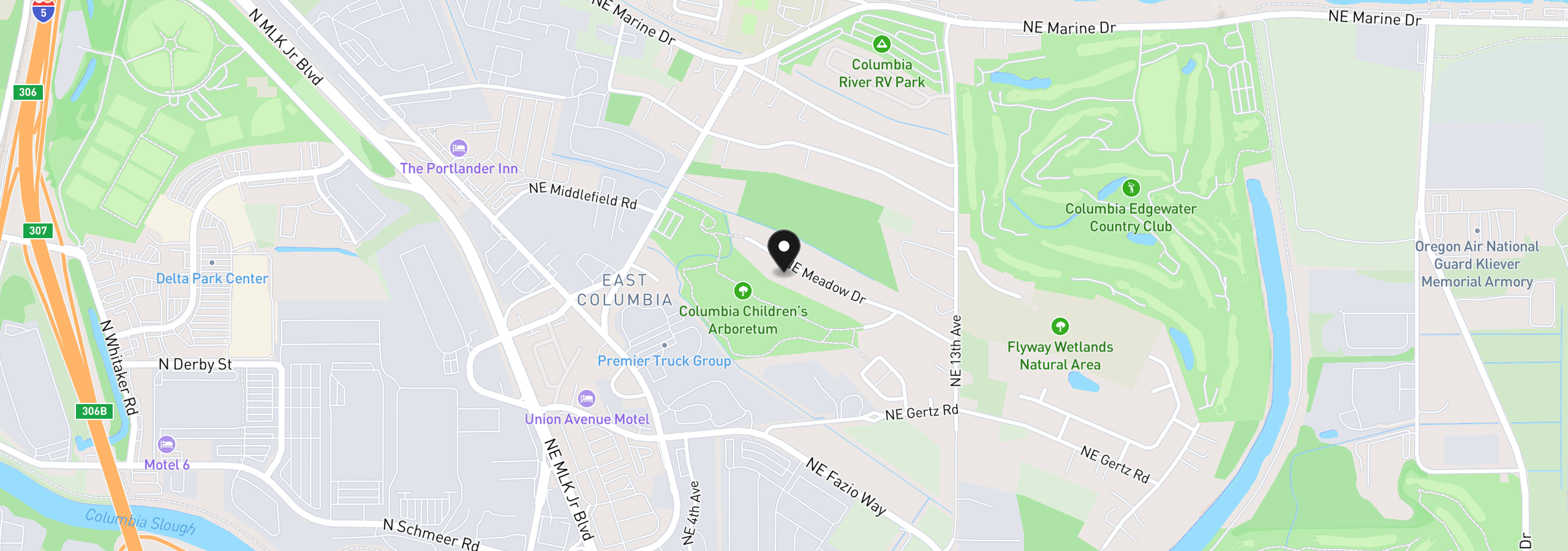 Map showing the location of 738 NE Meadow Dr, Portland, OR 97211