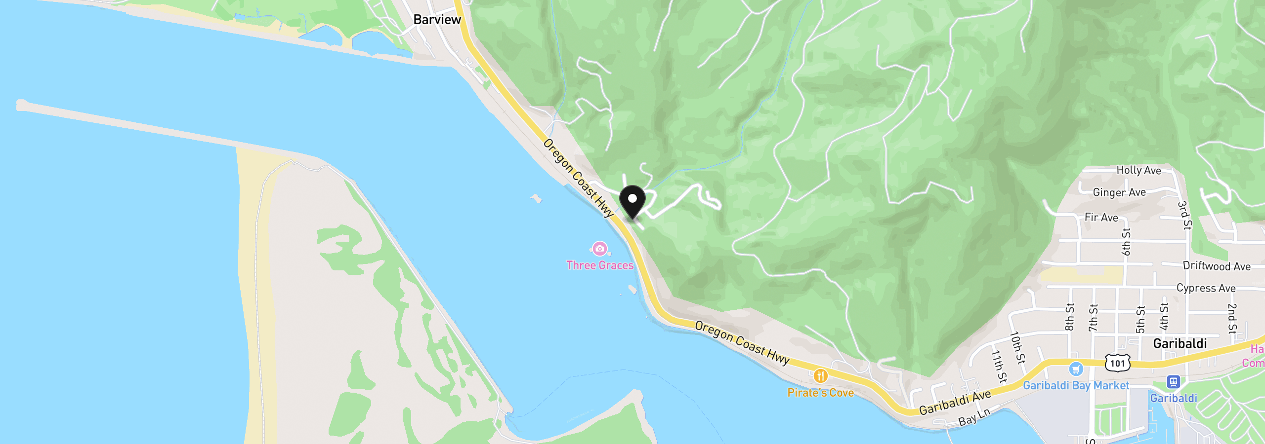 Map showing the location of 14580 Harborview Dr, Rockaway Beach, OR 97136
