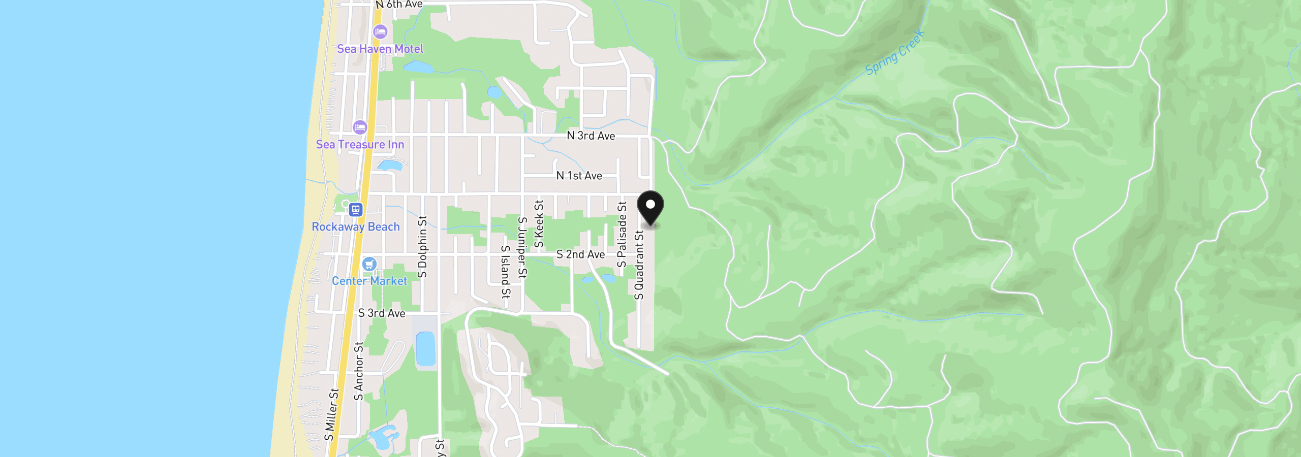 Map showing the location of S Quadrant St, Rockaway Beach, OR 97136