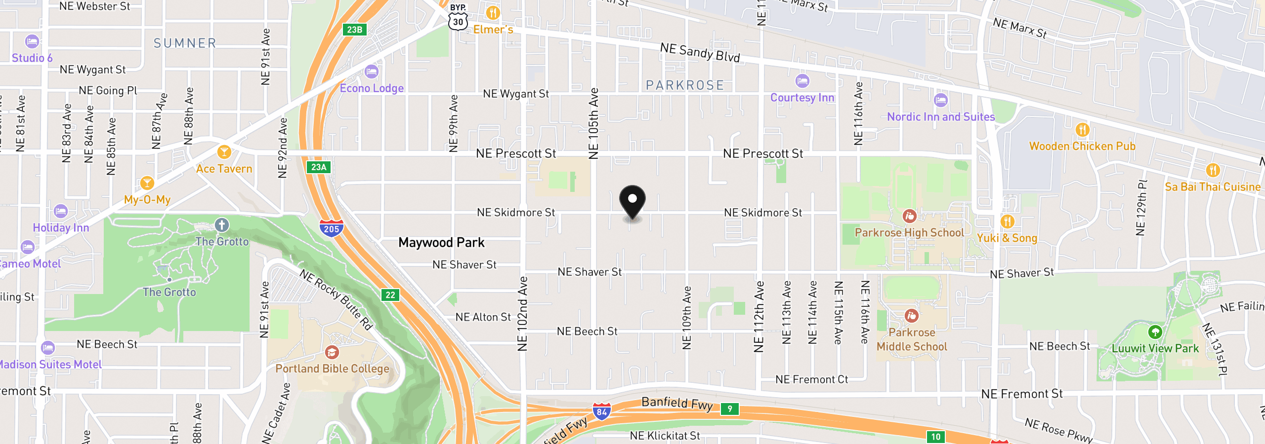 Map showing the location of 10632 NE Skidmore St, Portland, OR 97220