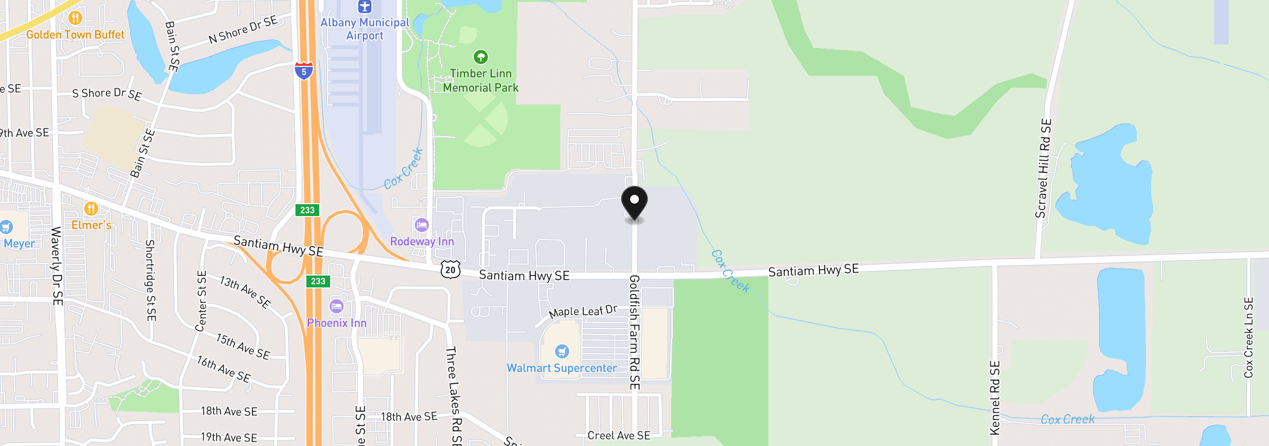 Map showing the location of Gold Fish Farm Rd, Albany, OR 97322