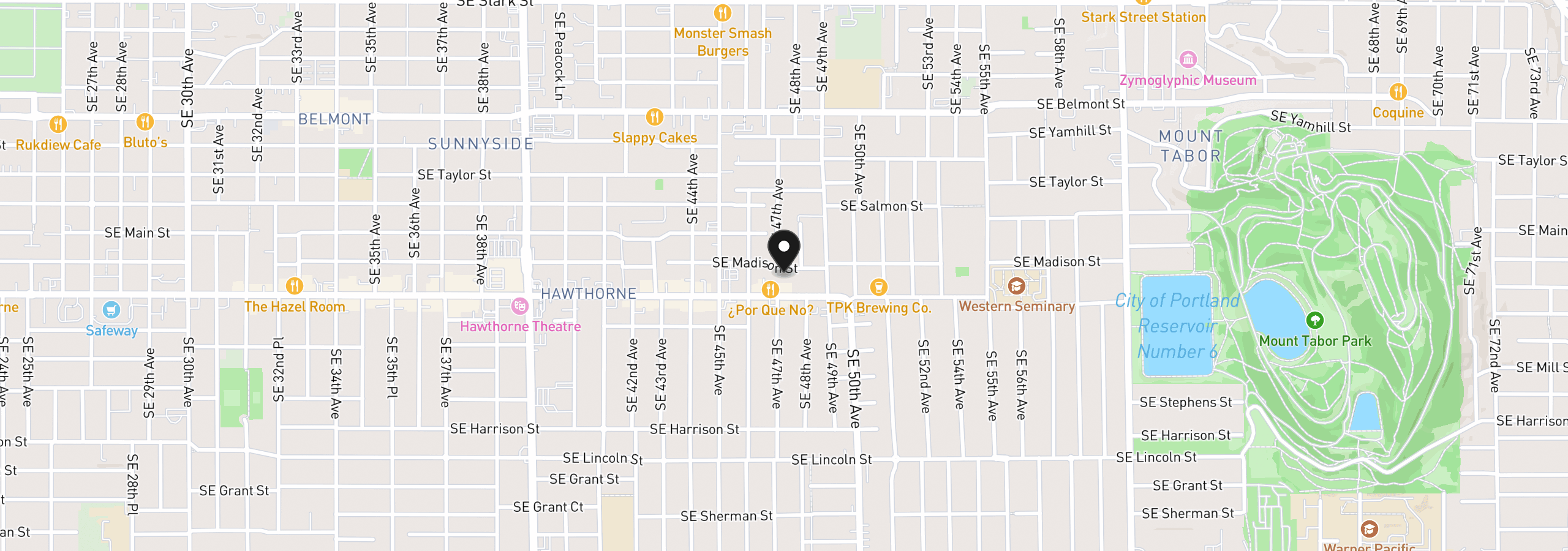 Map showing the location of 4704 SE Madison St, Portland, OR 97215