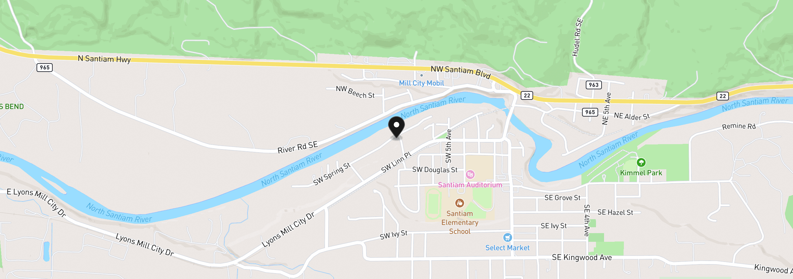 Map showing the location of 802 SW Spring St, Mill City, OR 97360