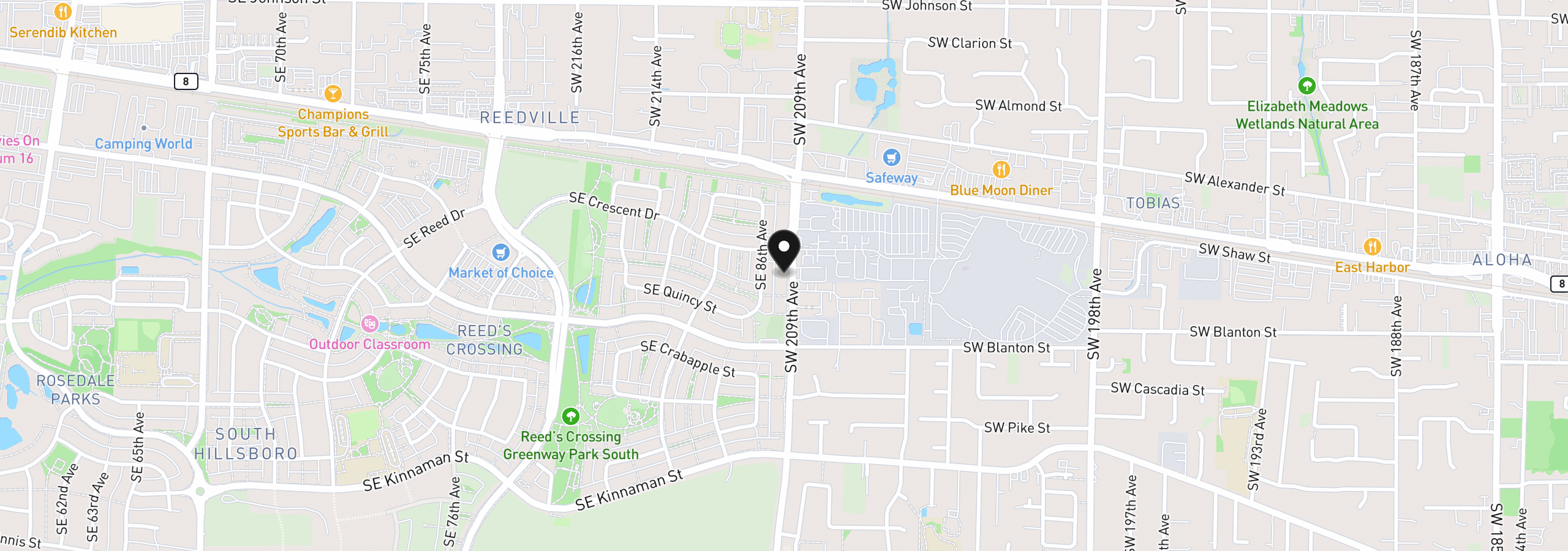 Map showing the location of 3541 SW 209th Ave, Hillsboro, OR 97129