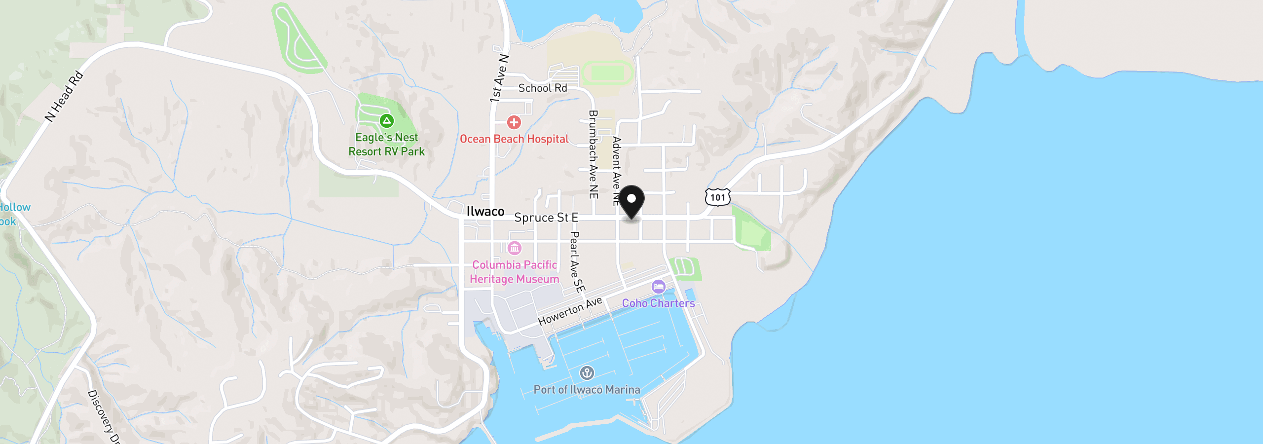 Map showing the location of 509 Spruce St, Ilwaco, Wa 98624