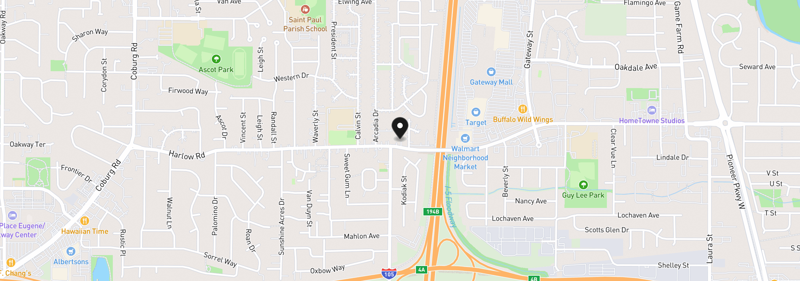 Map showing the location of 3775 Harlow Rd, Eugene, OR 97401