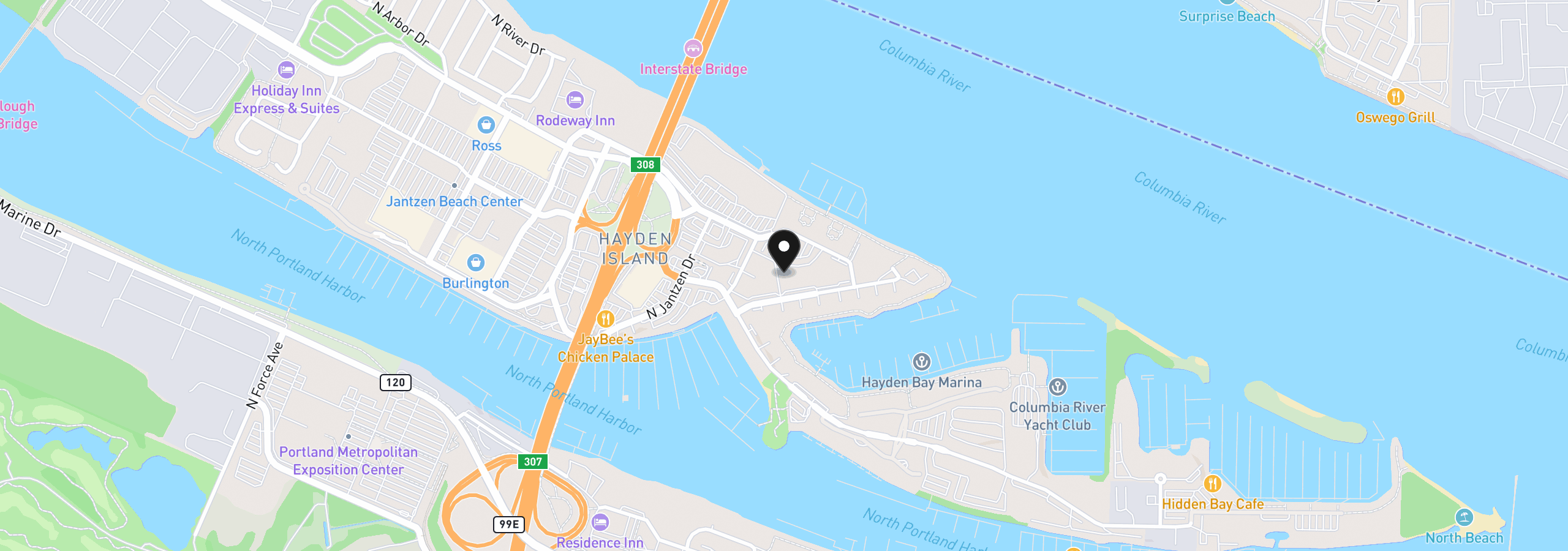 Map showing the location of 445 N Hayden Bay Dr 71, Portland, OR 97217