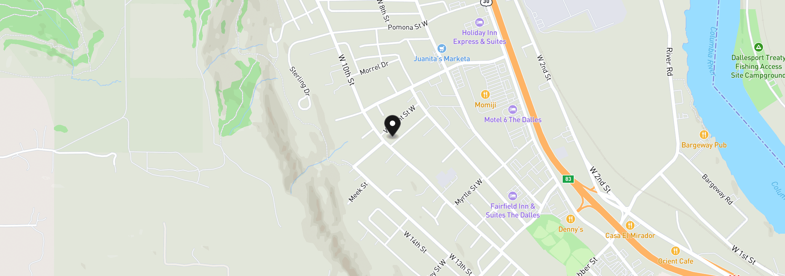 Map showing the location of 1009 Honey Do St, The Dalles, OR 97058