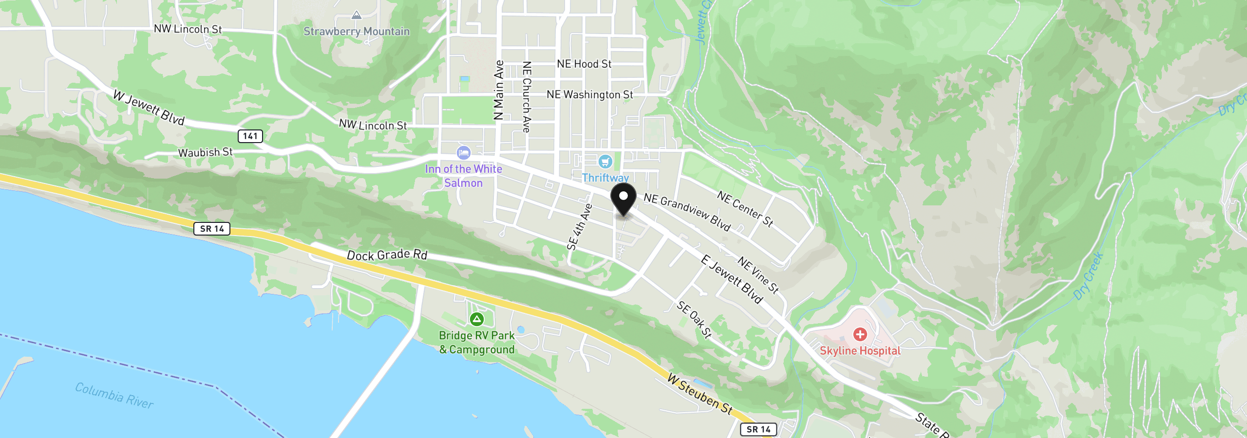 Map showing the location of 505 SE Upper Wyers, White Salmon, Wa 98672