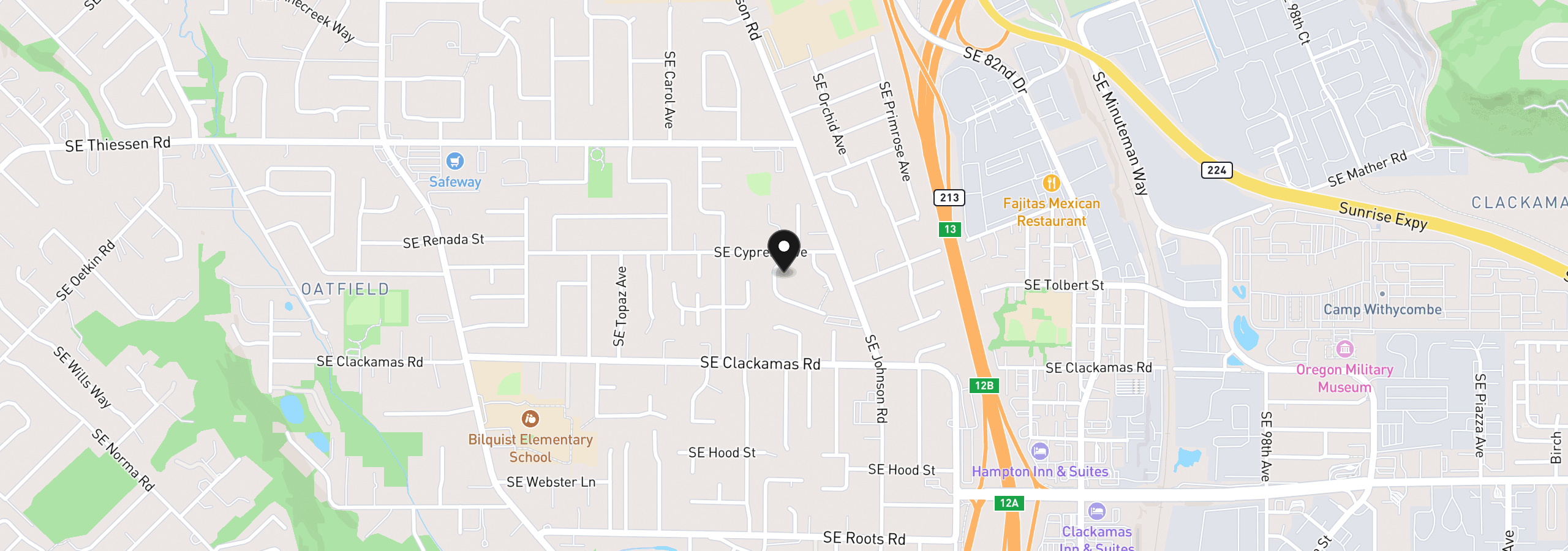 Map showing the location of 15208 SE Towers Ter, Milwaukie, OR 97267