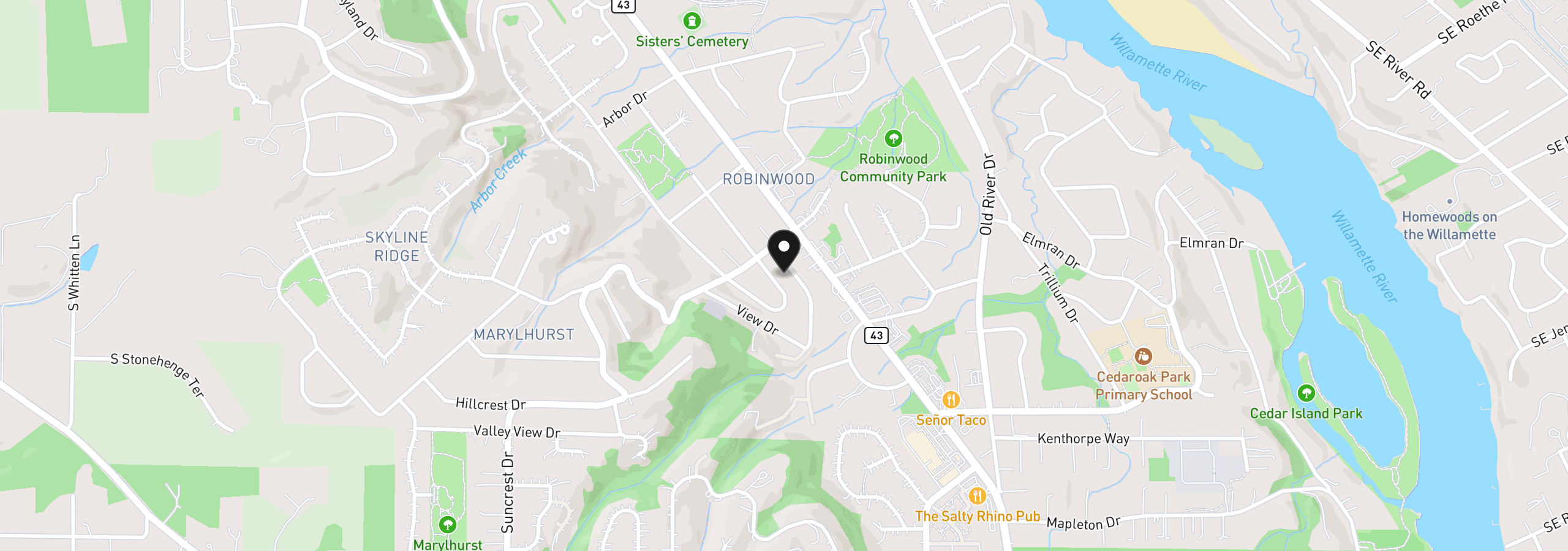 Map showing the location of 19871 View Dr, West Linn, OR 97068