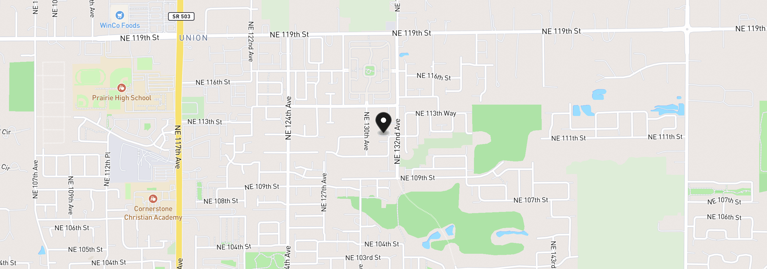 Map showing the location of 13106 NE 112th St, Vancouver, Wa 98682