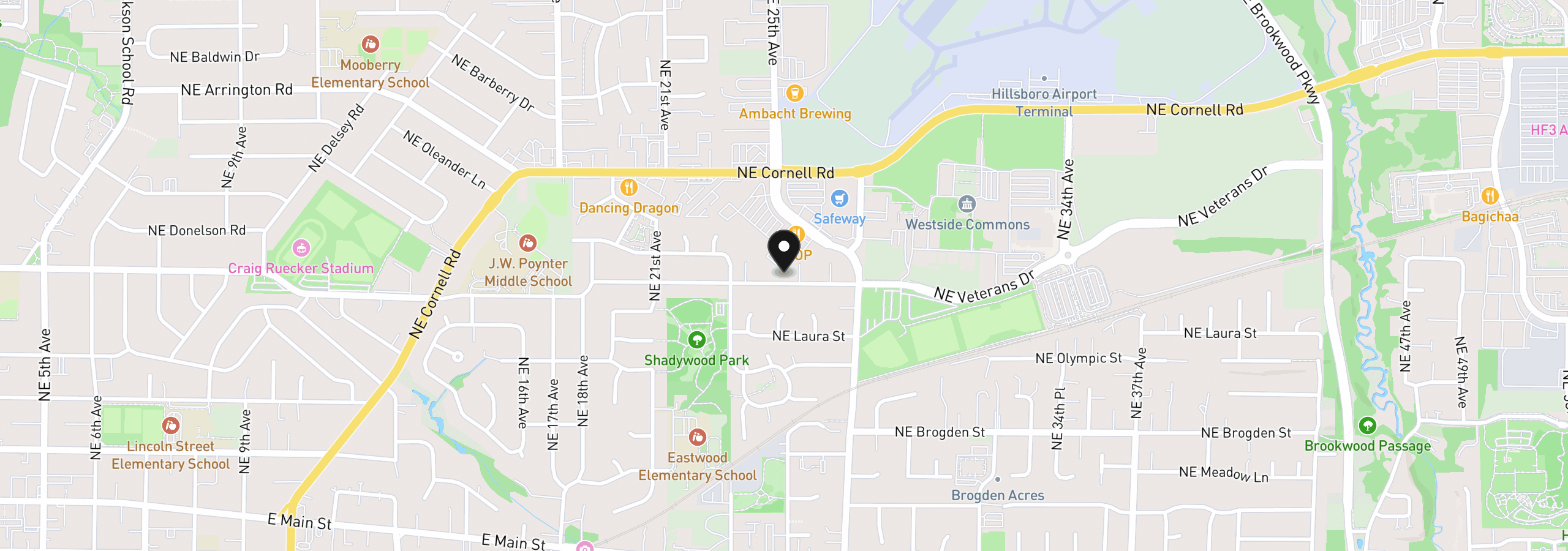 Map showing the location of 2509 NE Grant St, Hillsboro, OR 97124