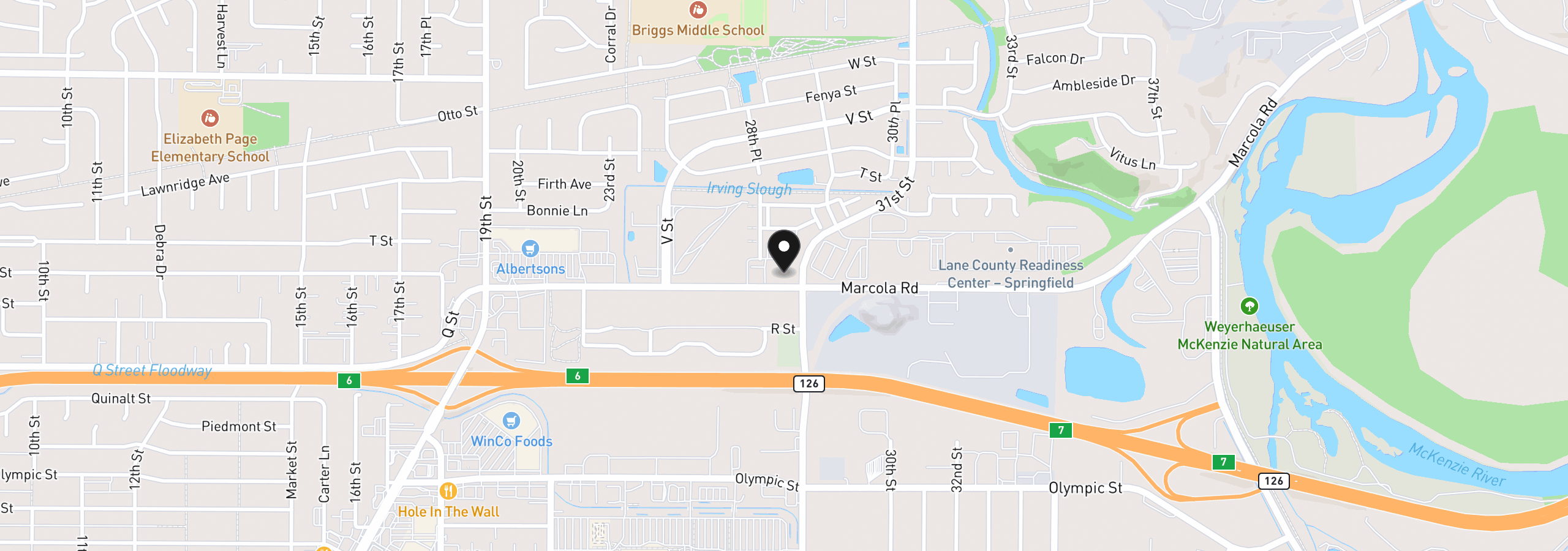 Map showing the location of Marcola Rd, Springfield, OR 97477