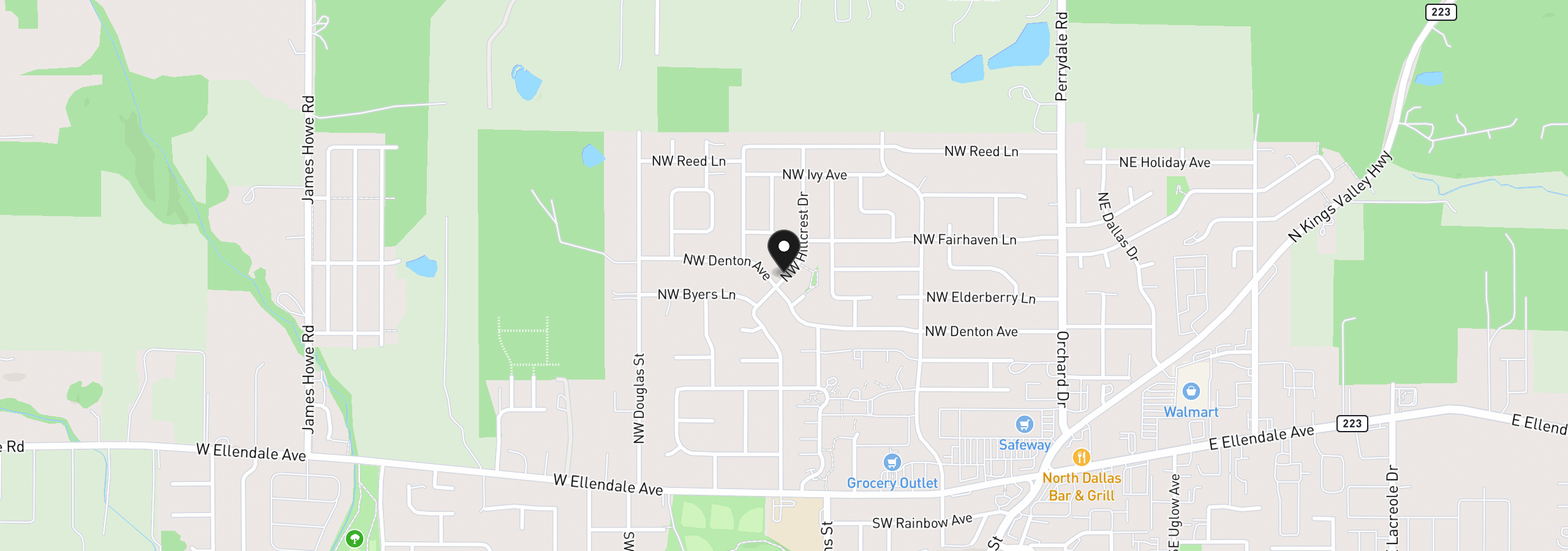 Map showing the location of 519 NW Hillcrest Dr, Dallas, OR 97338
