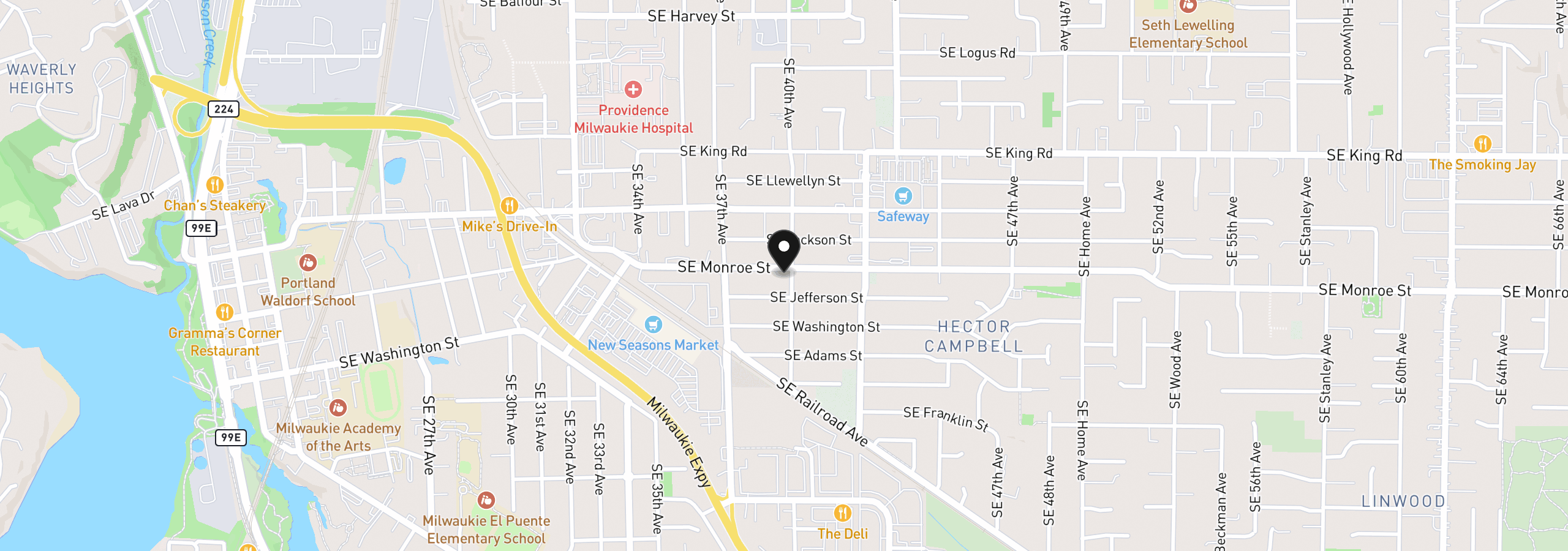 Map showing the location of 3944 SE Monroe St A, Milwaukie, OR 97222