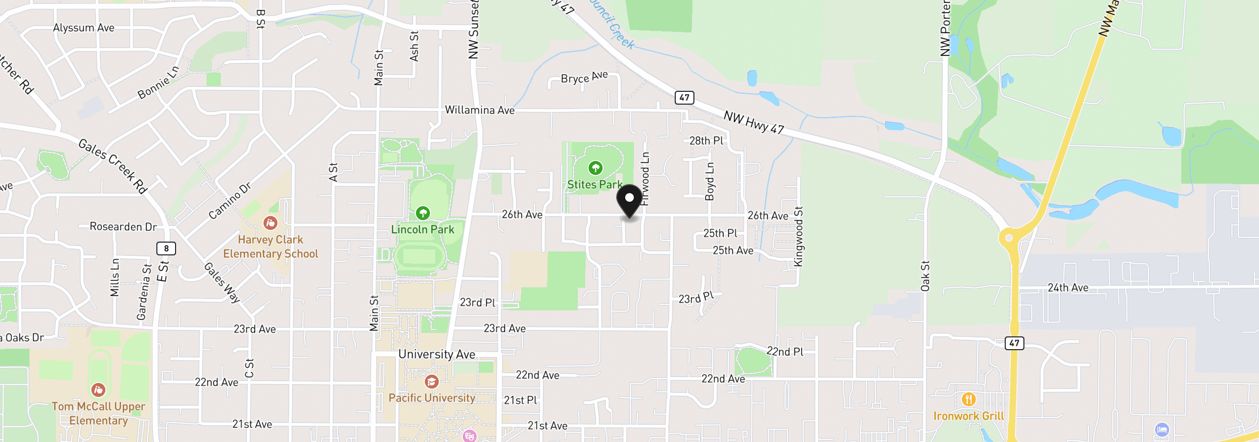 Map showing the location of 2530 26th Ave, Forest Grove, OR 97116