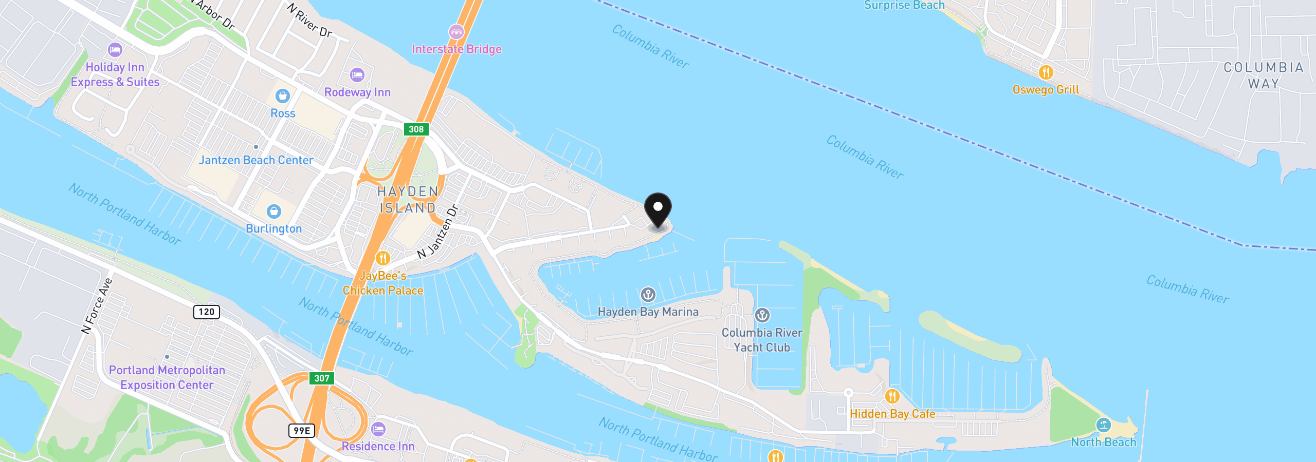 Map showing the location of 148 N Hayden Bay Dr 148, Portland, OR 97217