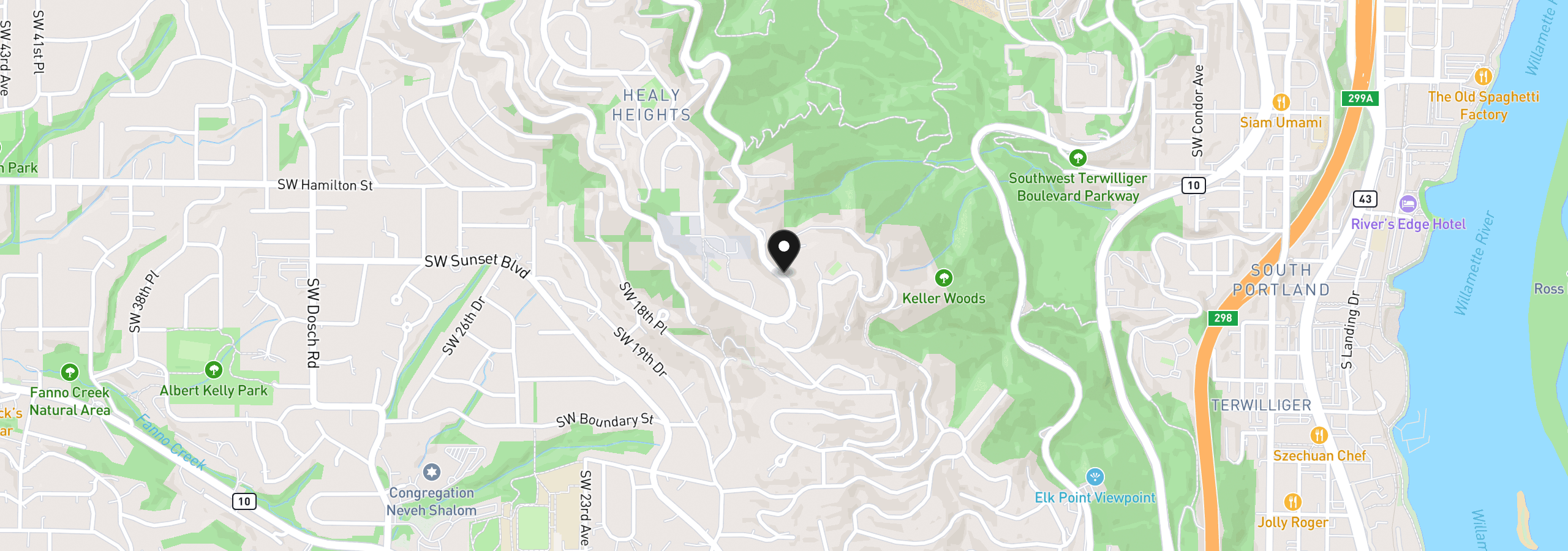 Map showing the location of 3100 SW Fairmount Blvd, Portland, OR 97239