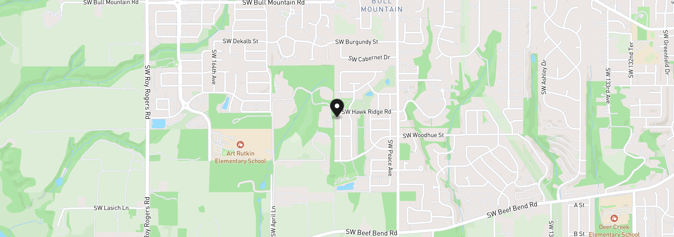 Map showing the location of 15425 SW Everglade Ave, Tigard, OR 97224