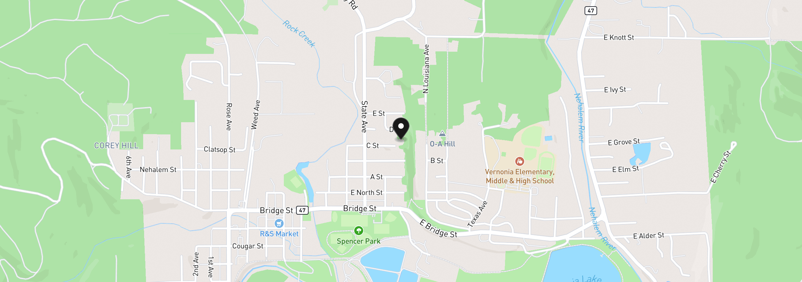 Map showing the location of 162 C St, Vernonia, OR 97064