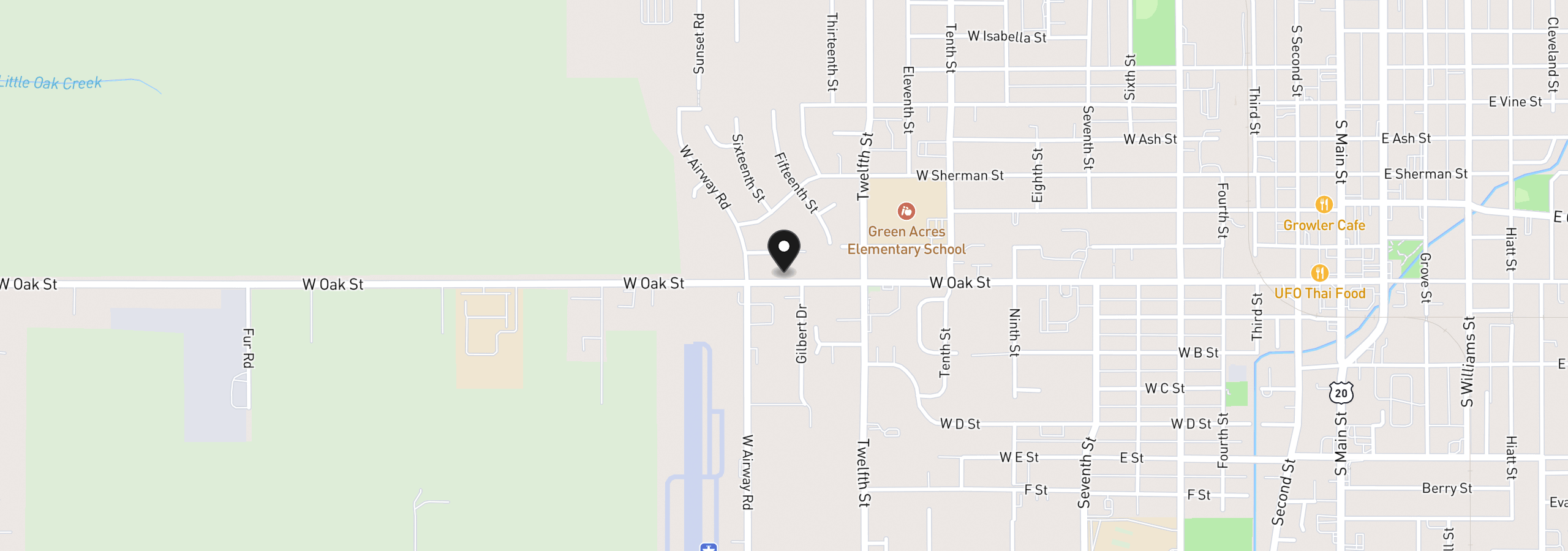 Map showing the location of 1535 W Oak St, Lebanon, OR 97355
