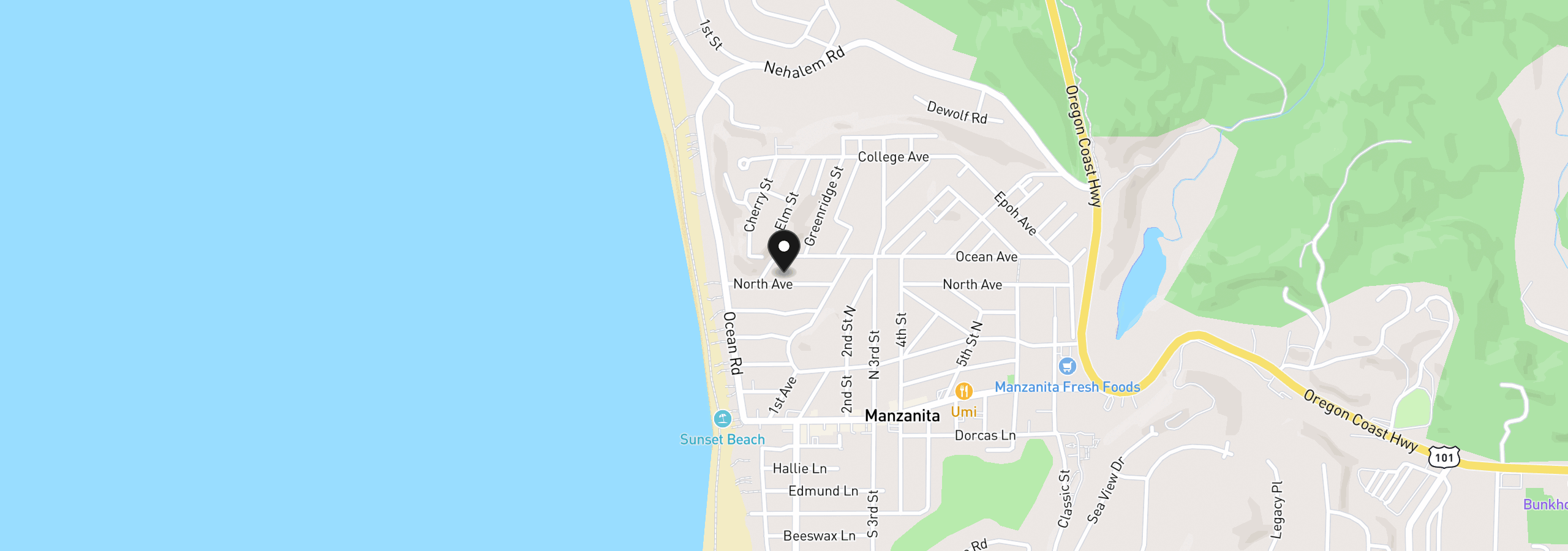 Map showing the location of 105 North Ave, Manzanita, OR 97130