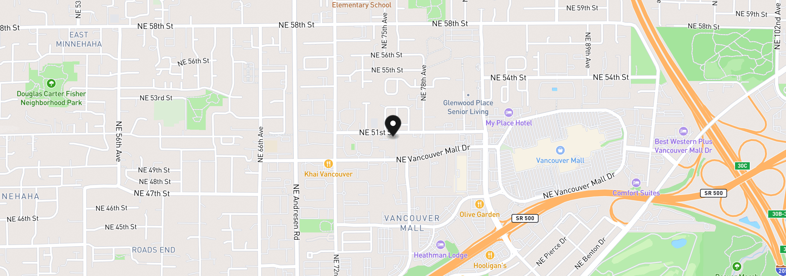 Map showing the location of 7519 NE 51st St, Vancouver, Wa 98662