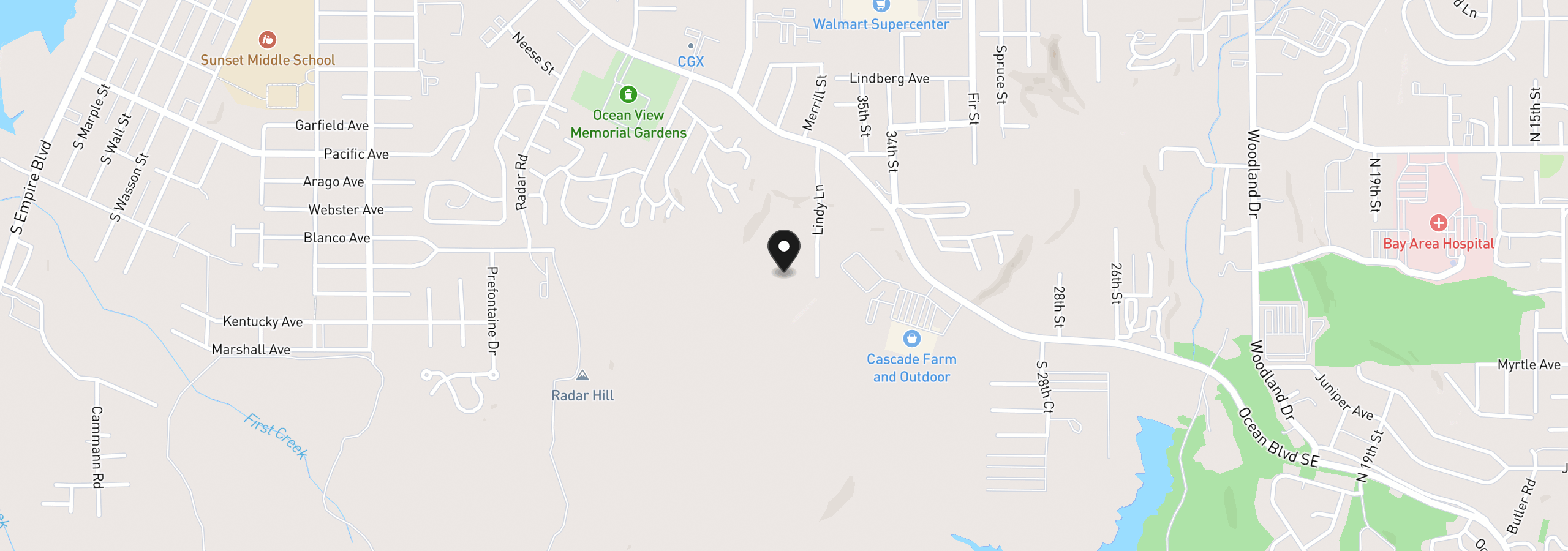 Map showing the location of 1051 Willow St, Coos Bay, OR 97420