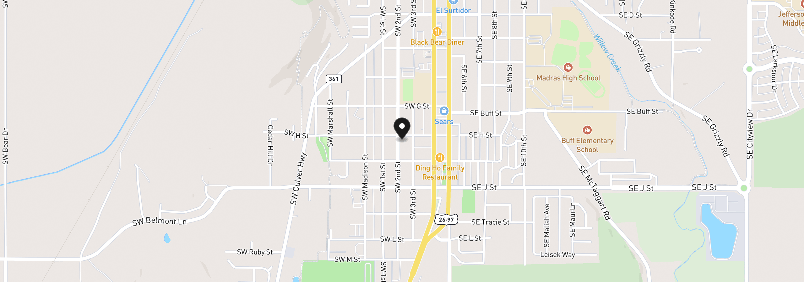 Map showing the location of 623 SW 2nd St, Madras, OR 97741