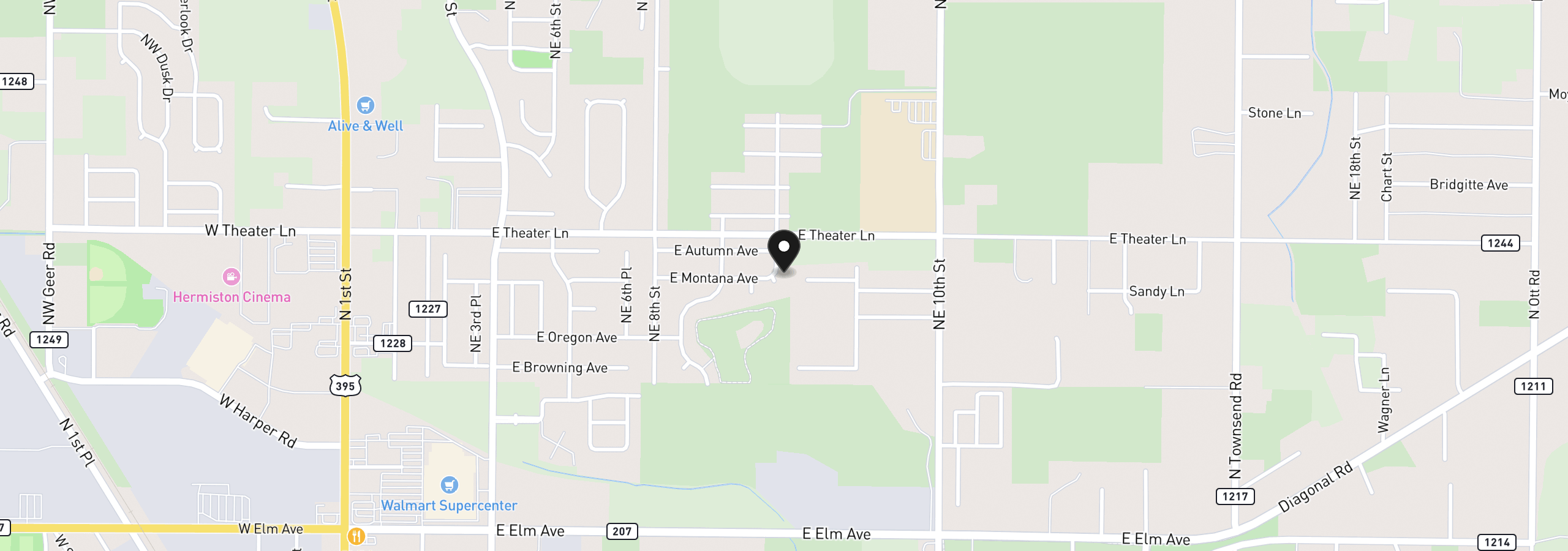 Map showing the location of 1758 NE 9th Pl, Hermiston, OR 97838