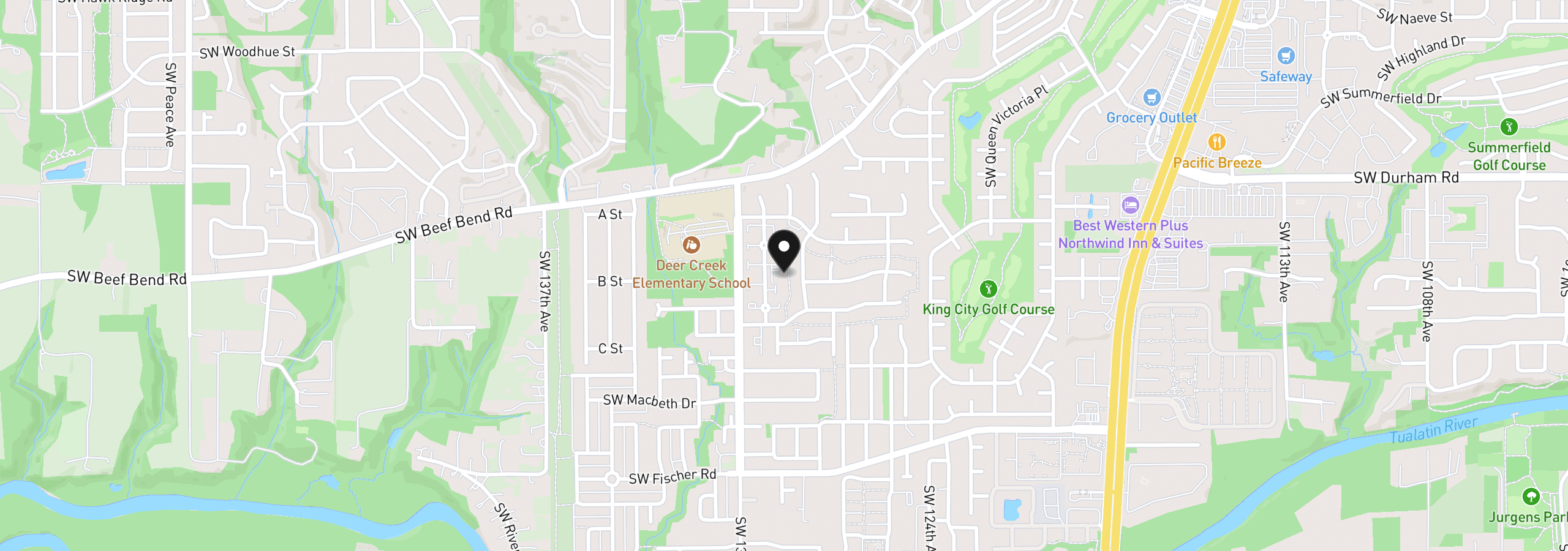Map showing the location of 16316 SW 130th Ter #67, Tigard, OR 97224