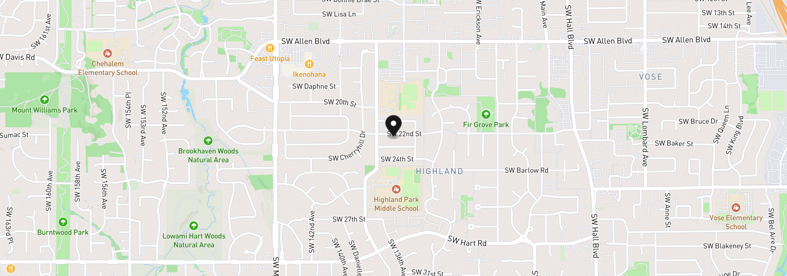 Map showing the location of 13670 SW 22nd St, Beaverton, OR 97008