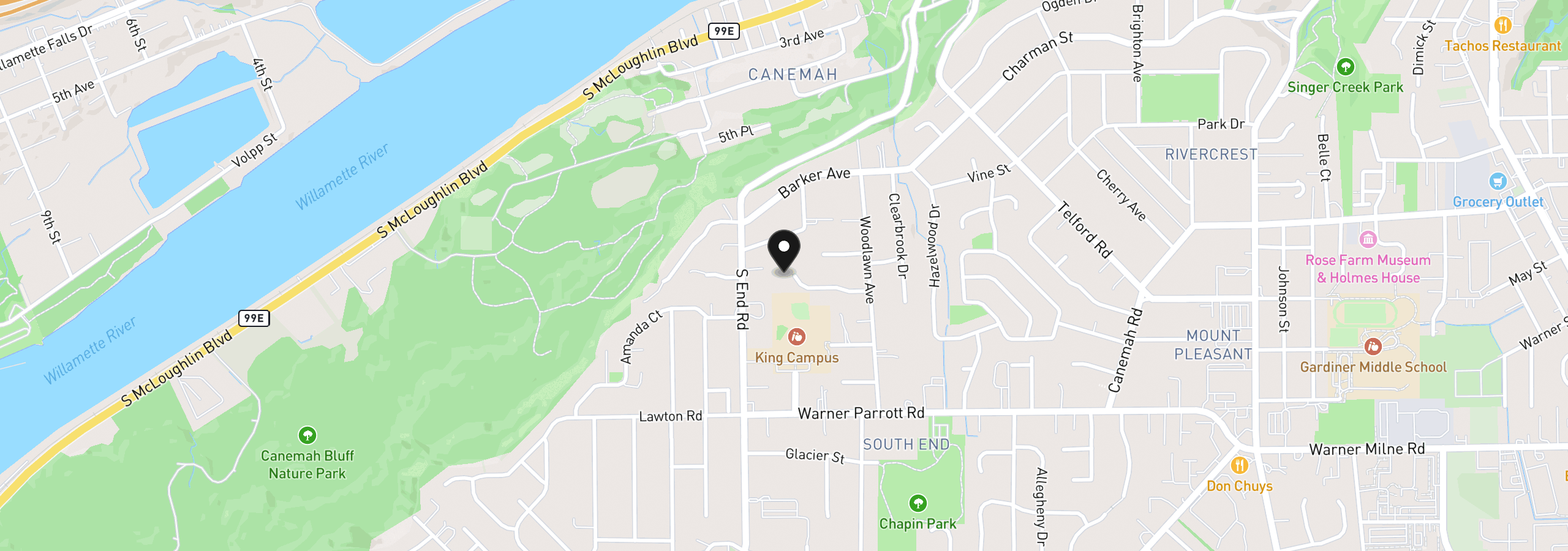 Map showing the location of 132 Woodfield Ct, Oregon City, OR 97045