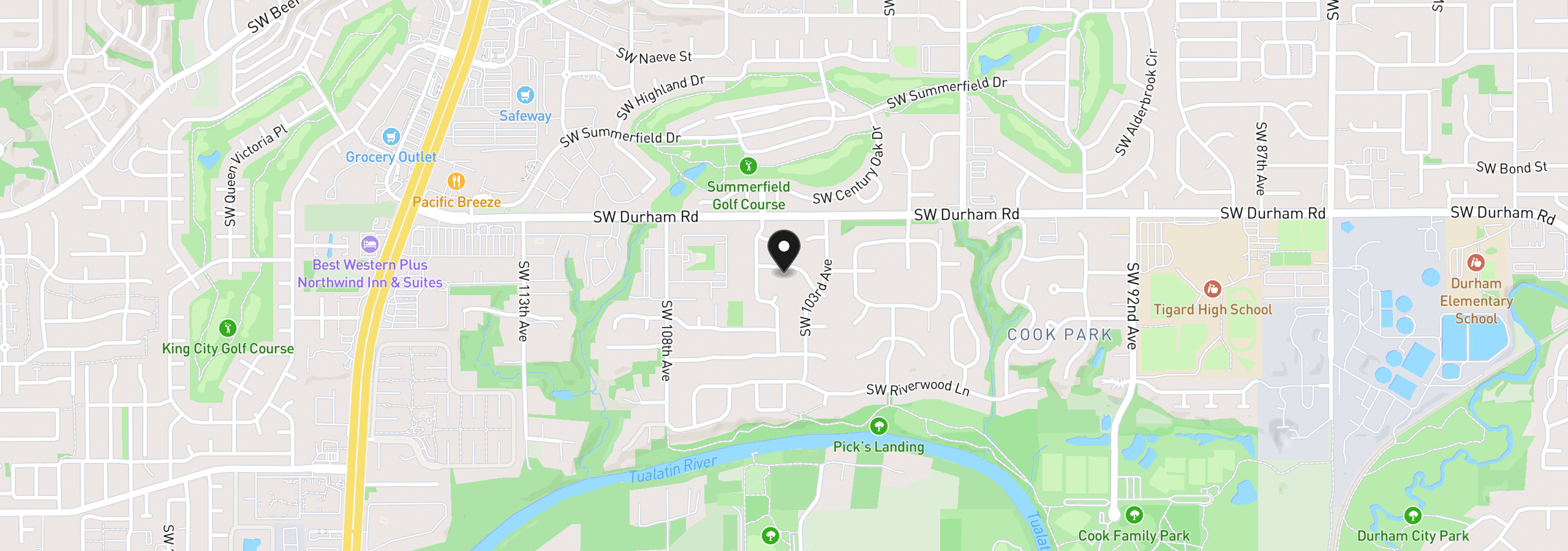 Map showing the location of 10374 SW Picks Way, Tigard, OR 97224